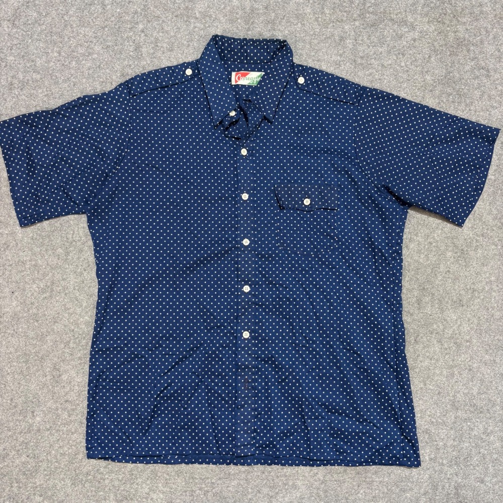 Vintage Correggio Mens Navy Blue Polka Dot Short Sleeve Button Down Shirt XL